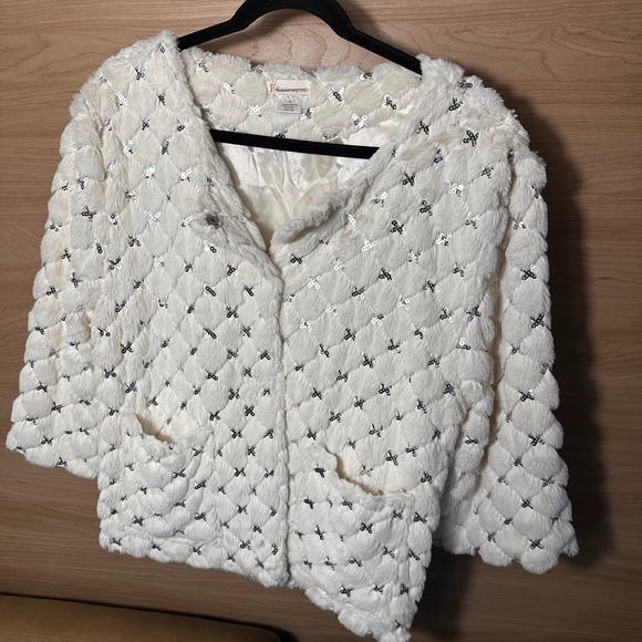 Collection Eighteen Jackets & Blazers - Collection Eighteen Faux Fur Sequin Quilted Jacket Cream Off White Size ML